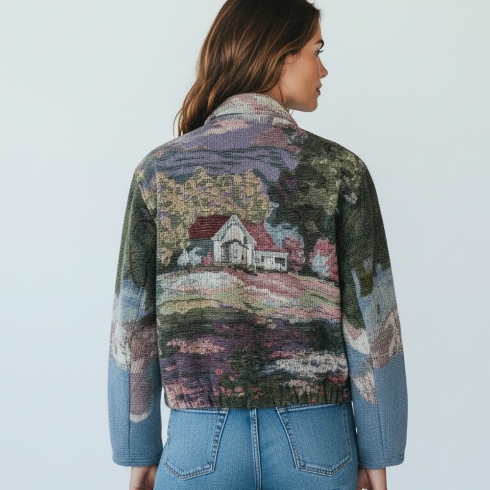 PAINTED PONY Vintage Tapesty Blanket Cropped Jacket Country Cottage Size M - Picture 14 of 15